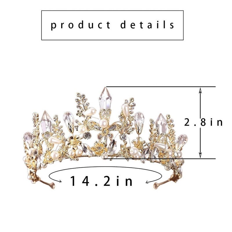 Bmirth Baroque Crowns and Tiaras Gold Crystal Wedding Queen Crowns Bride Pearl Rhinestone Princess Crown for Women and Girls - Image 5